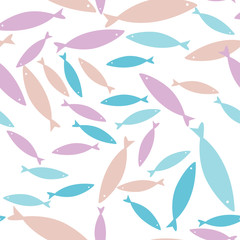 Fototapeta na wymiar Seamless vector pattern with fishes. Colorful background, wildlife sea texture.