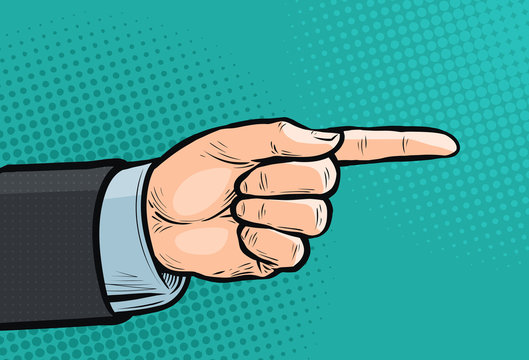 Fototapeta Pointing hand, forefinger, index finger. Pop art retro comic style. Cartoon vector illustration