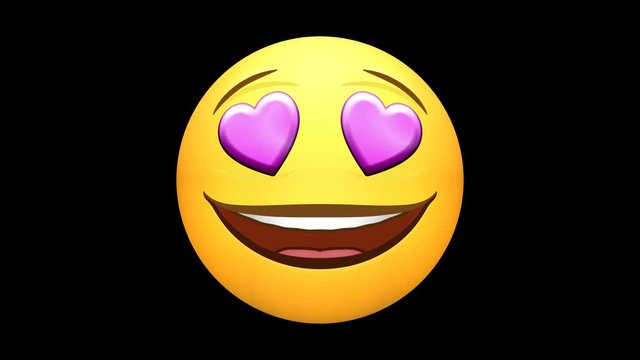 Emojis. Happy, love, laugh, ROFL, neutral, wow faces. Several options of loop-able sections, and places where the action can be paused. Black background. Note: All emojis are my own design.
