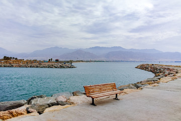 City view, panoramic view of Eilat, touristic and vacation luxury oasis in Negev desert on south of Israel at Red sea