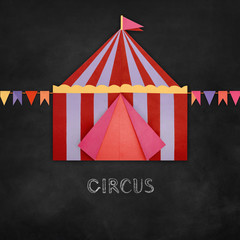 Circus Tent origami paperon blackboard