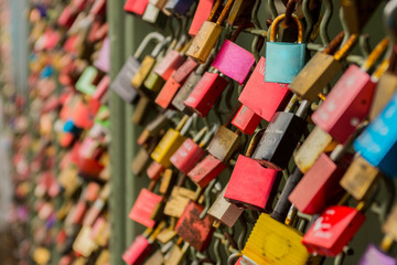 Fototapeta na wymiar Love Locks on a Bridge in Cologne