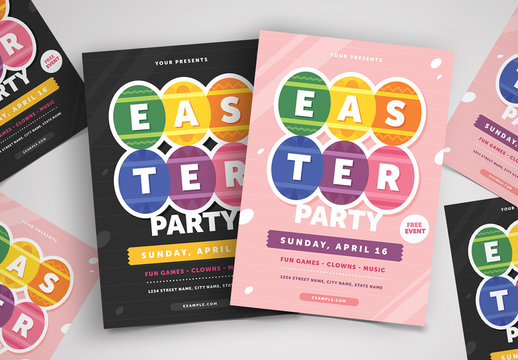 Easter Party Flyer Layout with Decorative Egg Illustrations