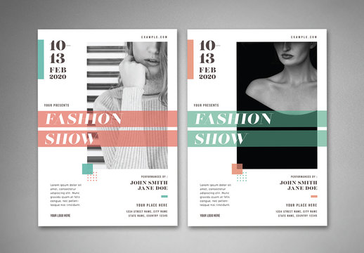 Fashion Show Flyer Layout with Geometric Elements