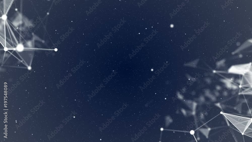 Poster transforming constellations. connecting points, lines and triangles move in the corners of the scree