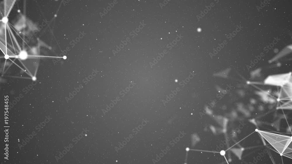 Poster transforming constellations. connecting points, lines and triangles move in the corners of the scree