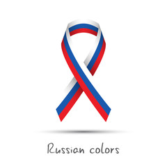 Modern colored vector awareness ribbon with the Russian tricolor isolated on white background, abstract Russian flag, Made in Russia logo