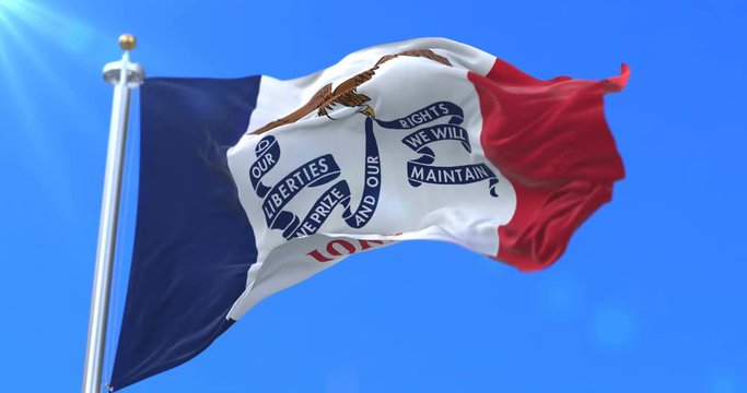 Flag of american state of Iowa, region of the United States, waving at wind - loop