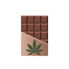 Chocolate Bar with marijuana leaf. Narcotic sweets. Isolated vector illustration on white background.