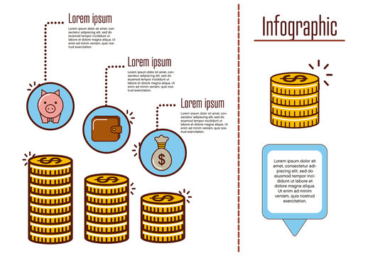 Money and Finance Infographic with Line Art Illustrations