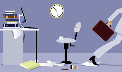 Business person leaving his office early, EPS 8 vector illustration