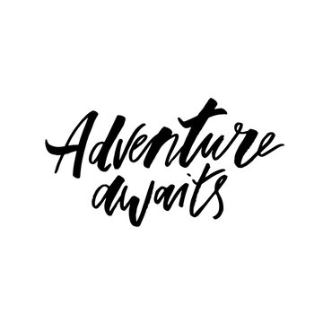 Adventure Awaits Text Lettering Black