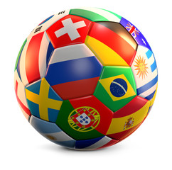 Obraz premium various national flags soccer ball 3d rendering