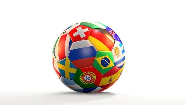 various national flags soccer ball 3d rendering