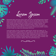 Poster background with tropical leafs on purple