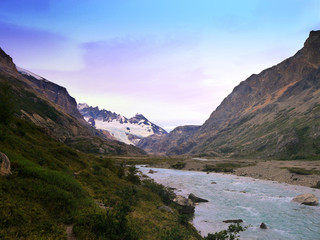 Naklejka na ściany i meble Rio Electrico with the Marconi Glacier in the background, near El Chalten Patagonia Argentina