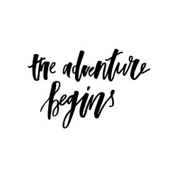 the adventure begins text lettering black