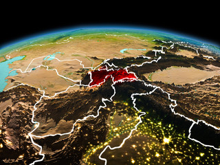 Tajikistan on planet Earth in space