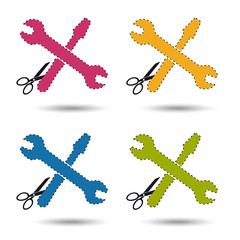 Werkzeug Satz - Sticker Icon mit Schere und Schneidekante - Vektor Illustration - Freigestellt auf weißem Hintergrund