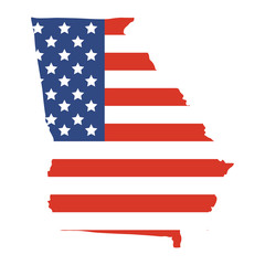 Vector illustrationor icon: Georgia us state map shape. American State of Georgia map silhouette with the flag of United States of America.
