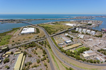Fototapeta premium Kooragang looking east towards Stockton Bridge