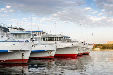 Fototapeta premium Old motor vessel parked on the river