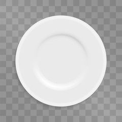 White flat vector plate for dining mock ups, serving meal illustrations. Cooking or degustation symbol. Kitchen porcelain, typical dishware. Clean empty dishware for branding.
