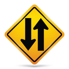 International Two Way Traffic Symbol,Yellow Warning icon on white background, Attracting attention,Compulsory, Control ,practice, Security first sign, Idea for graphic,web design,vector,EPS10.