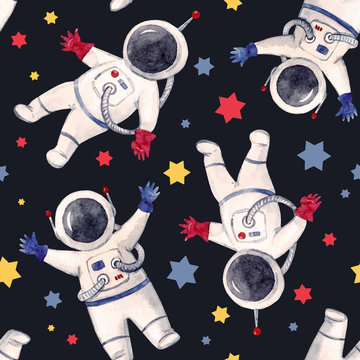 Watercolor astronaut pattern