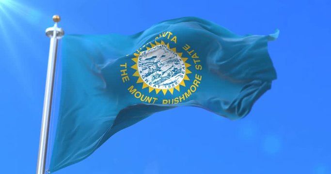 Flag of american state of South Dakota, region of the United States, waving at wind - loop
