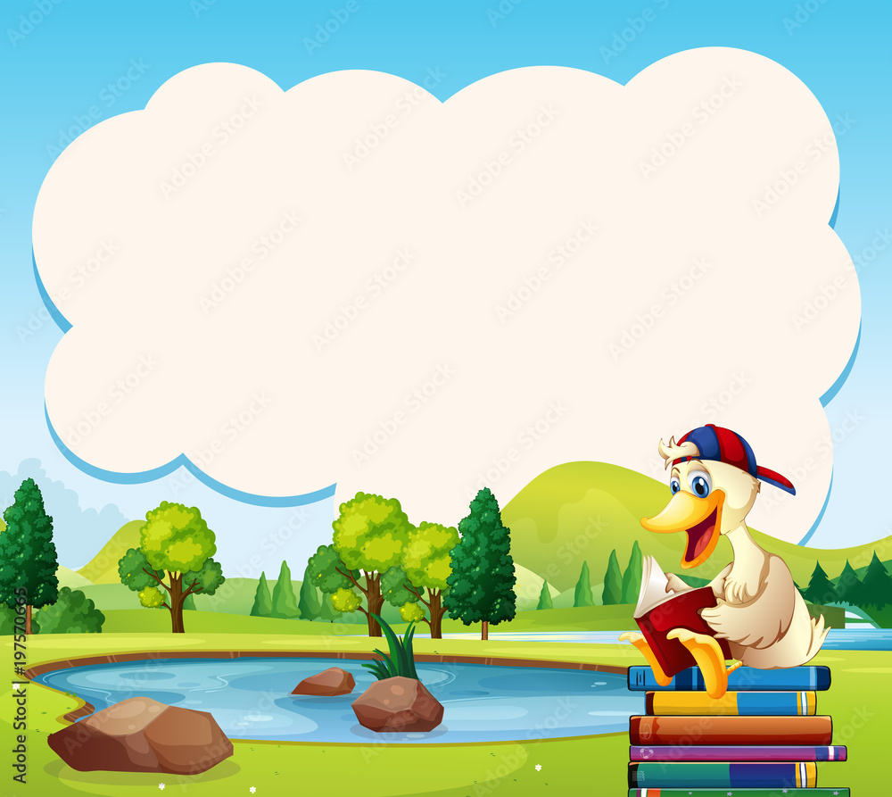 Wall mural border template with duck reading book in the park