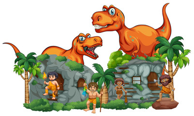 T-Rex and cavemen at stonehouse
