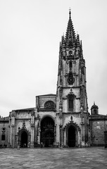 The Cathedral of San Salvador in Oviedo Spain has several architectural styles including Romanesque, Gothic and Renaissance, groundbreaking was in 781 AD with additions in 1388 and 1528.