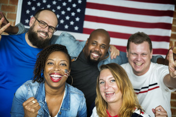 Obraz premium Friends cheering world cup with painted flag