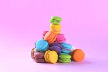 Colorful macarons or macaroons dessert sweet beautiful to eat