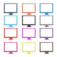 Vector abstract hatched monitor. Flat design.