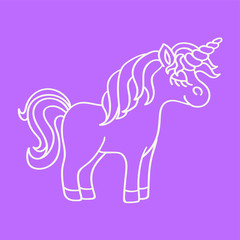 Fantasy unicorn white sketch icon on purple background