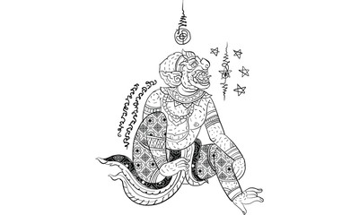 Fototapeta na wymiar Thai traditional painting, tattoo Hanuman
