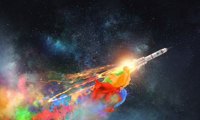 Fototapeta na wymiar Rocket in space. Mixed media
