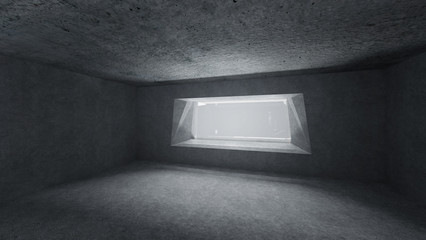 3d Render low key empty space concrete room with bright window .