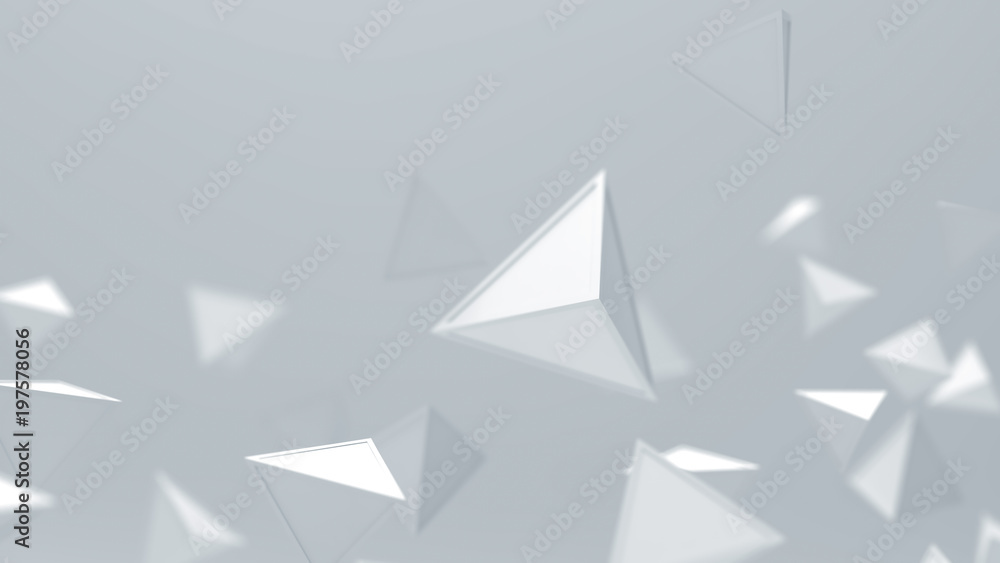 Poster 3d rendering of triangle geometric shapes , abstract high key and selected focus background .