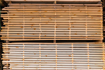 Warehouse of sawn timber on a sawmill