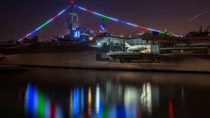 USS Midway Aircraft Carrier. Long exposure. Jet Fighter pressent on deck.