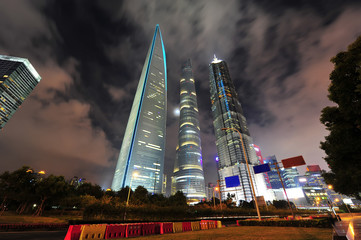 the night view of the lujiazui financial centre in shanghai china.