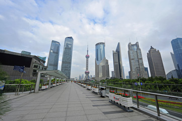 In 2015 in Shanghai, China, on September 24th world financial center skyscrapers in lujiazui group.