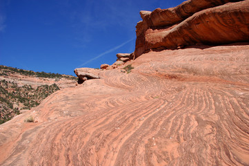 Canyon country red rock and blue sky in the Bears Ears wilderness in Southern Utah.