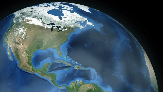 Zooming through space to a location in Caribbean Sea animation - Puerto Rico - Image Courtesy of NASA