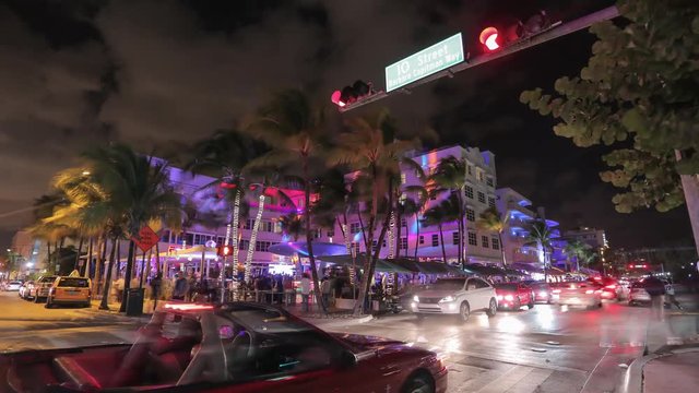Night timelapse on the 10 Street, Miami