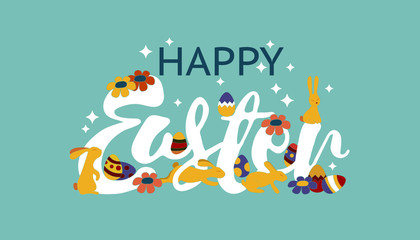 Happy Easter lettering. Modern calligraphy. Happy Easter typography background.