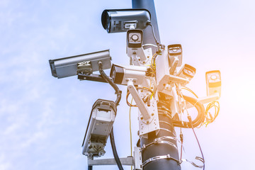 cctv camera with blue sky